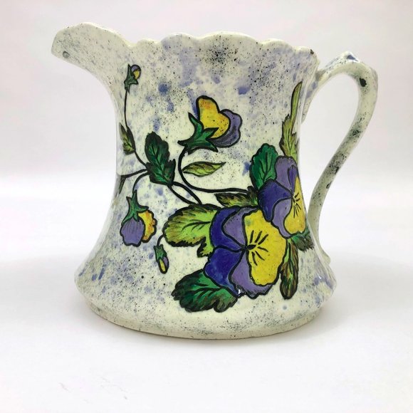 EUC Vintage Handmade Frank Flores Ceramic Pitcher Pansies Signed 1958